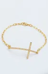 Savvy Cie Jewels Rhodium Plated Over Sterling Silver .925 White Cz Cross Paperclip Bracelet In Gold