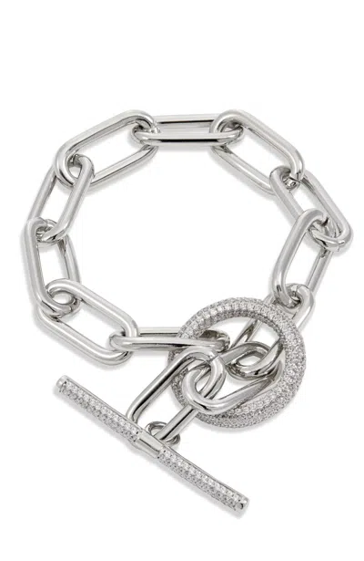 Savvy Cie Jewels Rhodium Plated Paperclip Cz Toggle Bracelet In White