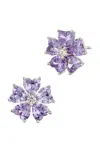Savvy Cie Jewels Rhodium Plated Paraoba Heart Shape Flower Stud Earrings