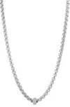 Savvy Cie Jewels Rhodium Plated Pounde Franco With Pave Rhondelle Necklace In Silver