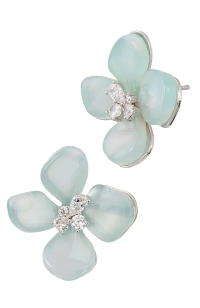 SAVVY CIE JEWELS RHODIUM PLATED RESIN FLOWER EARRINGS