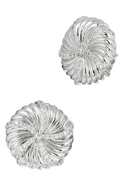 Savvy Cie Jewels Rhodium Plated Star Dollar Flute Earrings In Metallic