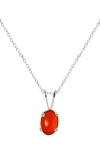 Savvy Cie Jewels Rhodium Plated Sterling Silver Fire Opal Pendant Necklace In Silver