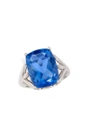 Savvy Cie Jewels Rhodium Plated Sterling Silver Fluorite & Cubic Zirconia Ring In Blue