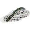 Savvy Cie Jewels Rhodium Plated Sterling Silver Green Diamond Woven Band Ring In Metallic