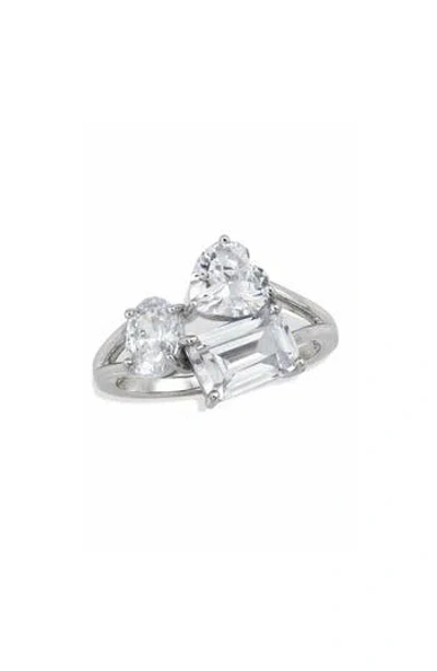 Savvy Cie Jewels Rhodium Plated Sterling Silver Mixed Cubic Zirconia Ring In Metallic