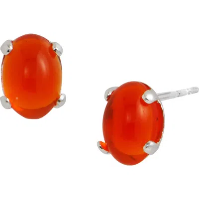 Savvy Cie Jewels Rhodium Plated Sterling Silver Oval Fire Opal Stud Earrings