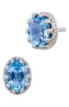 Savvy Cie Jewels Rhodium Plated Sterling Silver Oval Semiprecious Stone Stud Earrings In Blue
