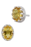 Savvy Cie Jewels Rhodium Plated Sterling Silver Oval Semiprecious Stone Stud Earrings In Yellow