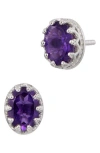 Savvy Cie Jewels Rhodium Plated Sterling Silver Oval Semiprecious Stone Stud Earrings In Purple