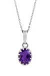 Savvy Cie Jewels Rhodium Plated Sterling Silver Semiprecious Stone Pendant Necklace In Purple
