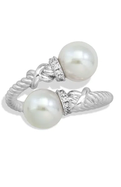 Savvy Cie Jewels Rhodium Plated Swarovski Pearl Wrap Ring In White