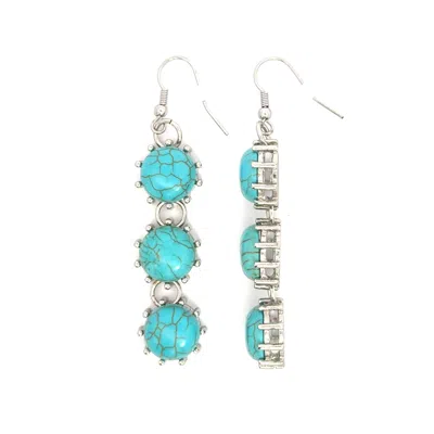 Savvy Cie Jewels Rhodium Plated Turquoise 3" Long Earrings In Multi
