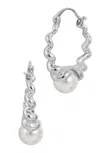 Savvy Cie Jewels Rhodium Plated Twist Style Mother Of The Pearl Hoop Earring In Yellow