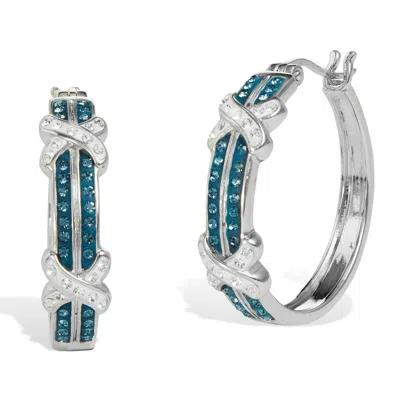 Savvy Cie Jewels Rhodium Plated White And Blue Crystal ''x'' Earrings