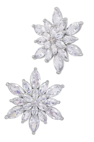 Savvy Cie Jewels Rhodium Plated White Cz Flower Stud Earring In Purple