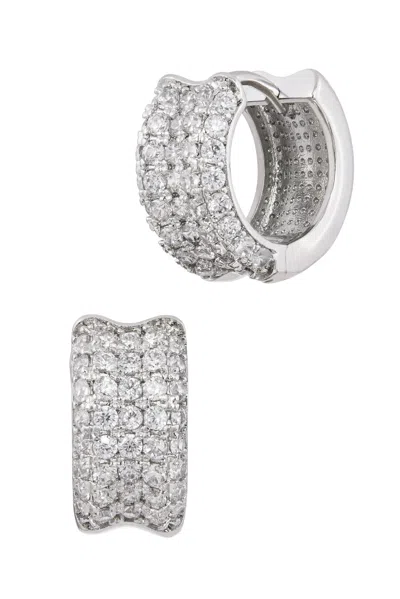 Savvy Cie Jewels Rhodium Plated White Cz Huggie Earring In Silver