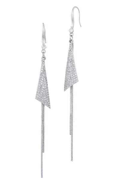 Savvy Cie Jewels Rhodium Plated White Cz Tassle Ear Wire Earrings In Pink
