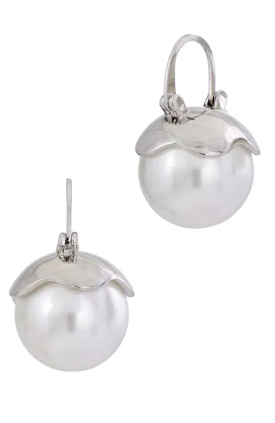 Savvy Cie Jewels Rhodium Plated White Shell Pearl 16mm Earrings