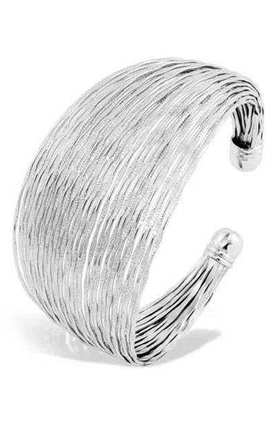 Savvy Cie Jewels Rhodium Plated Wide Cuff Bracelet In Metallic