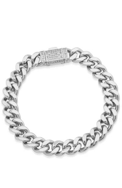 Savvy Cie Jewels Rhodiumplated Cuban Link Bracelet With Z Cz Accent In White