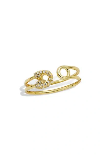 Savvy Cie Jewels Safety Pin Cz Adjustable Ring In Gold