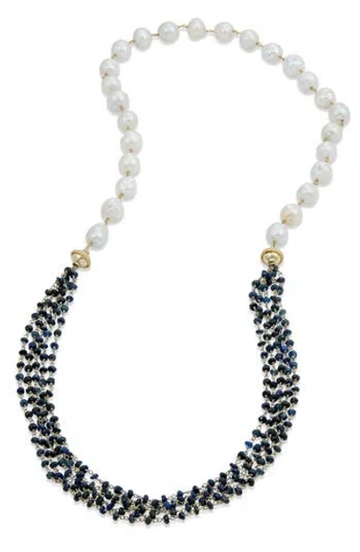 Savvy Cie Jewels Sapphire & Cultured Pearl Necklace In Metallic