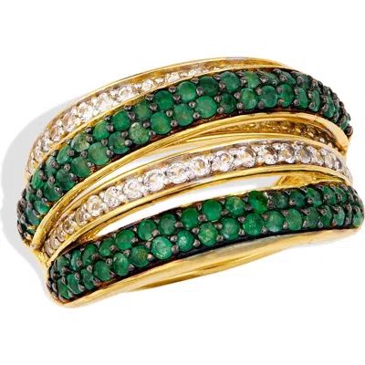 Savvy Cie Jewels Semiprecious Stone & White Sapphire Crossover Ring In Green