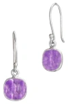 Savvy Cie Jewels Semiprecious Stone Cushion Drop Earrings In Silver/amethyst