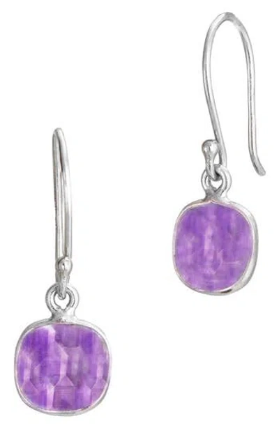 Savvy Cie Jewels Semiprecious Stone Cushion Drop Earrings In Purple