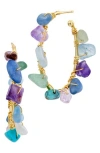 Savvy Cie Jewels Semiprecious Wrapped Gemstone Hoop Earrings