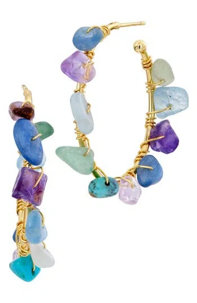Savvy Cie Jewels Semiprecious Wrapped Gemstone Hoop Earrings