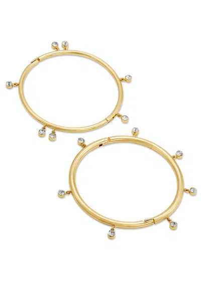 Savvy Cie Jewels Set Of 2 Bangles With White Round Cz Fringe In Gold