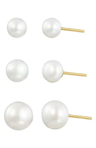 Savvy Cie Jewels Set Of 3 Cultured Pearl Stud Earrings