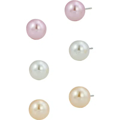 Savvy Cie Jewels Set Of 3 Mother-of-pearl Stud Earrings In Multi
