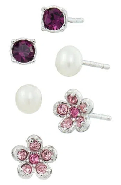 Savvy Cie Jewels Set Of 3 Stud Earrings In Multi