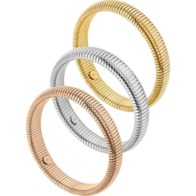 Savvy Cie Jewels Set Of 3 Tri-tone Flexible Bangle Bracelets In Gold