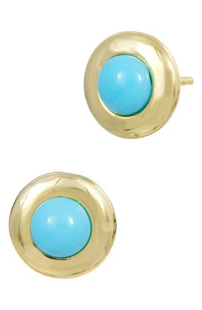 Savvy Cie Jewels Simulated Turquoise Button Stud Earrings In Neutral