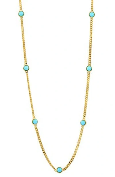 Savvy Cie Jewels Simulated Turquoise Station Chain Necklace In Yellow