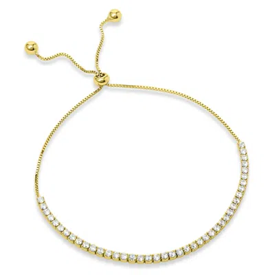 Savvy Cie Jewels Ss 925 Roseplated White Cz Pull Bracelet In Gold