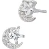 Savvy Cie Jewels Star & Moon Cubic Zirconia Stud Earrings In Metallic