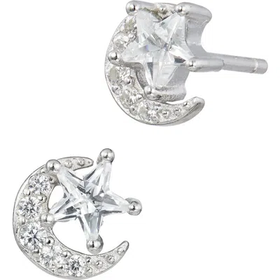 Savvy Cie Jewels Star & Moon Cubic Zirconia Stud Earrings In White