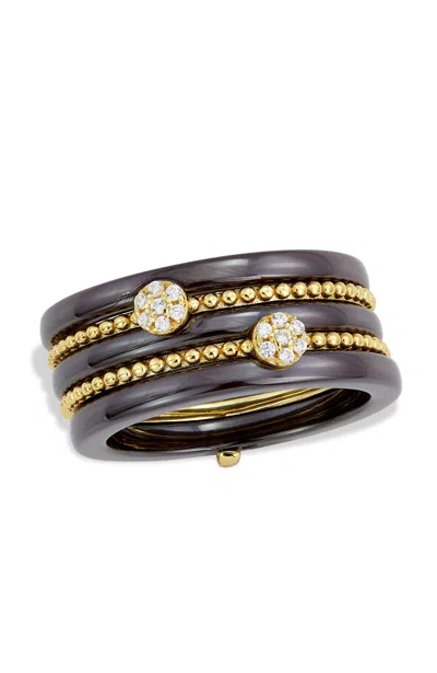 Savvy Cie Jewels Sterling Silver .925 And Black Ceramic Cz Multi Band Ring