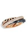 Savvy Cie Jewels Sterling Silver .925 And Black Ceramic Cz Multi Band Ring In Gold