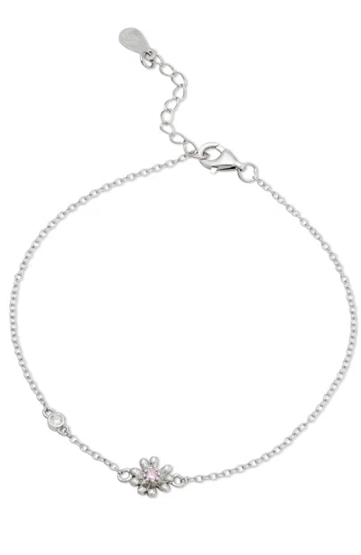 Savvy Cie Jewels Sterling Silver .925 Daisy Stud Pink Cz Stud Accent Bracelet In Metallic