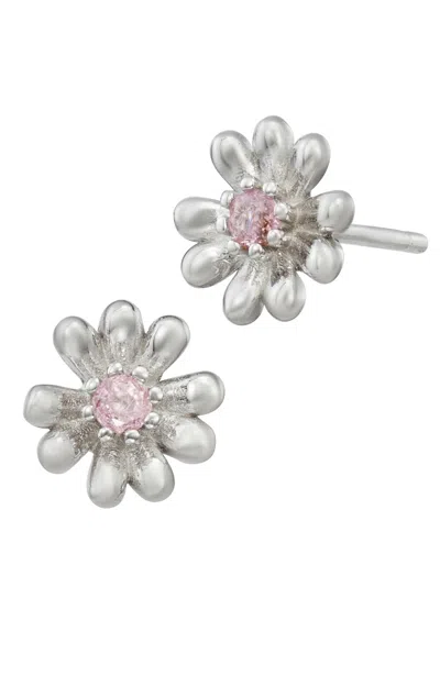 Savvy Cie Jewels Sterling Silver .925 Daisy Stud Pink Cz Stud Accent Earrings In Metallic
