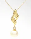 Savvy Cie Jewels Sterling Silver .925 Gold Plated Fresh Water Round Pearl Pendant