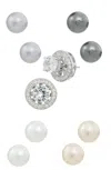 Savvy Cie Jewels Sterling Silver .925 Halo Interchangable Pearl And Cz Set Of 5 In Metallic