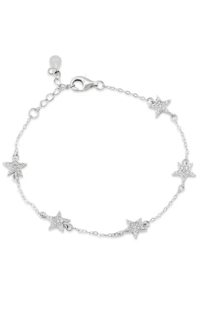 Savvy Cie Jewels Sterling Silver .925 Pave Star Station White Cz Bracelet