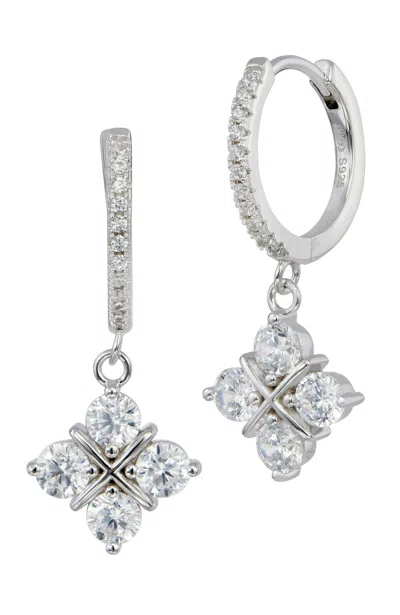 Savvy Cie Jewels Sterling Silver .925 White Cz 4 Grid Drop Earrings In Transparent